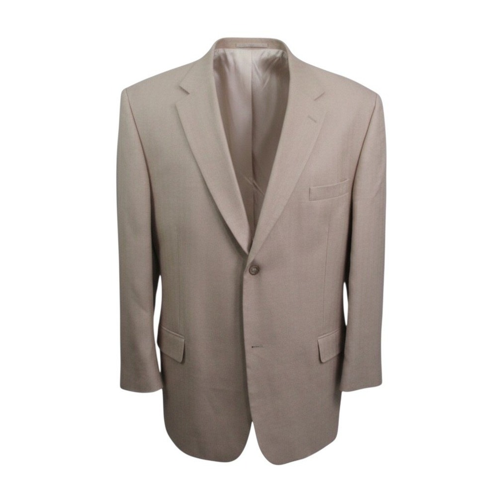 Marshall Fields Mens Sport Coat 48L‎ Beige Herringbone Silk Single